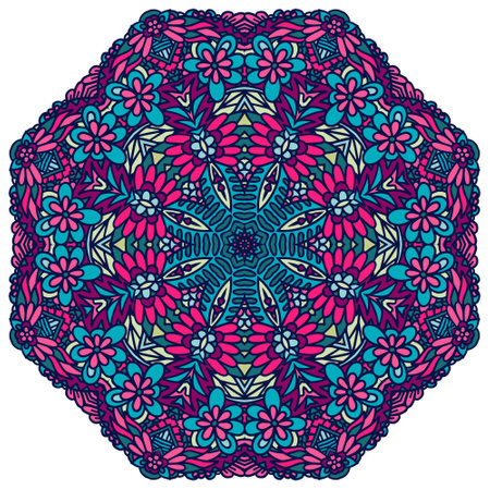 Indian floral paisley ornament. Ethnic Mandala festive flower print. Vector tattoo style medallion.のイラスト素材