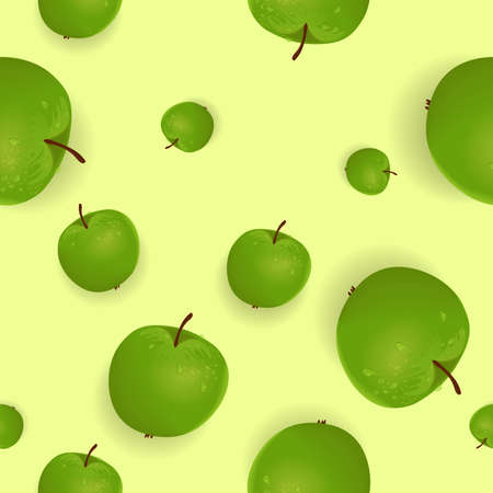 Fresh green apples with water drops on a light green background.のイラスト素材