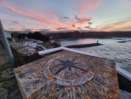 impressive dusk of the port of Luarca, Asturias, Spain.の写真素材