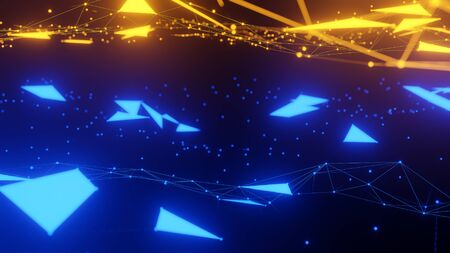 Abstract plexus blue and orange geometric shapes.,Communication And Technology Network...
