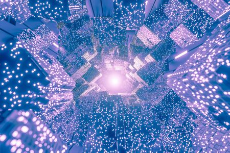 abstract digital Futuristic Sci-Fi background, big data, computer hardware, network, blue neon...