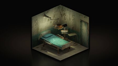 Horror and creepy abandoned operating room in the hospital.,3d illustration Isomatric.の写真素材