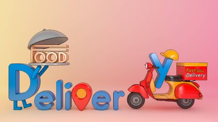Character cartoon delivery font with scooter.,Concept of fast food delivery service and Online food.,3d illustrationの写真素材