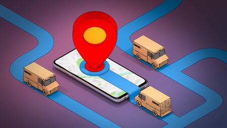 Online mobile application order transportation service.,Delivery concept.,3D rendering.の写真素材