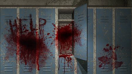 horror and creepy Locker room in the hospital with blood .3D renderingの写真素材