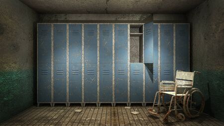 horror and creepy Locker room in the hospital with blood .3D renderingの写真素材