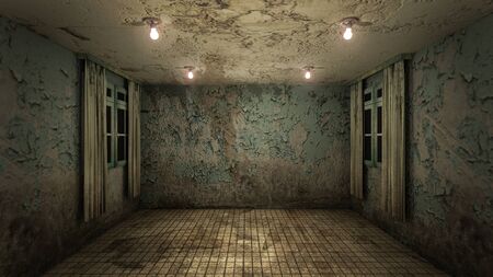 The interior design of horror and creepy damage empty room., 3D rendering.の写真素材