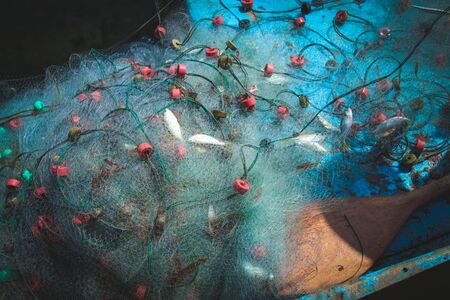 Closeup Trawl of fisherman or net on the boat.の写真素材