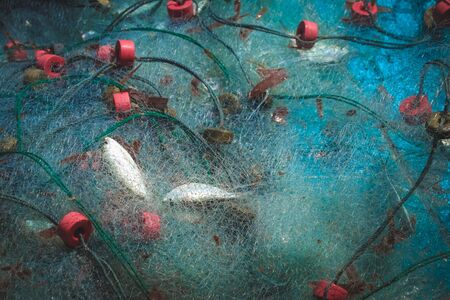 Closeup Trawl of fisherman or net on the boat.の写真素材