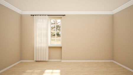 The interior design of empty room and living room modern style with window and wooden floor. 3d Renderの写真素材