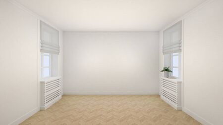 Empty white room interior modern style with windows and wooden floor. 3d Renderの写真素材