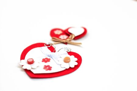 Valentine's day cut red paper heart with white background. ornaments paper cards kraft handmade