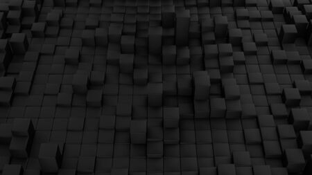Minimalistic waves pattern made of cubes. Abstract Black Cubic Waving Surface Futuristic Background.  3d render illustration.の写真素材