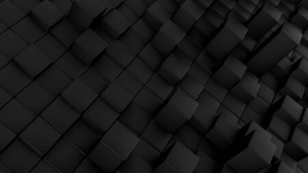 Minimalistic waves pattern made of cubes. Abstract Black Cubic Waving Surface Futuristic Background.  3d render illustration.の写真素材
