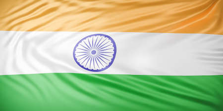 Beautiful India Flag Wave Close Up on banner background with copy space.,3d model and illustration.の写真素材
