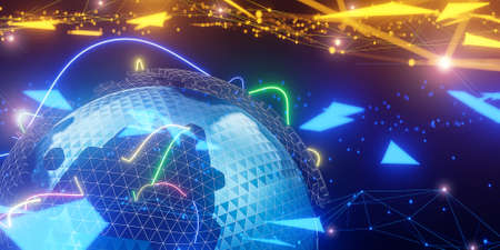 Polygonal 3D globe with line global connections.,Global social network.,3d model and illustration.