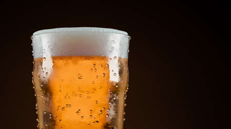 Glass of light beer on dark background.,3d model and illustration.の写真素材