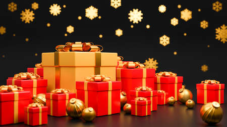 Merry Christmas and Happy New Year banner luxury style.,realistic red and gold gifts box with golden...