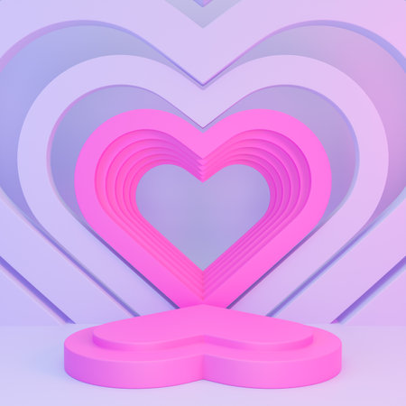 Happy valentine's day with pink podium heart shape for product presentation and 3d composition.,3d model and illustration.の写真素材