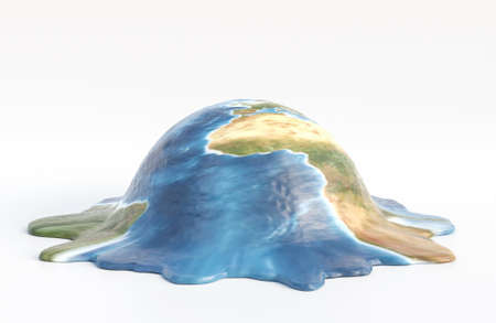 earth melts on white background with global warming concept., 3d model and illustration.の写真素材