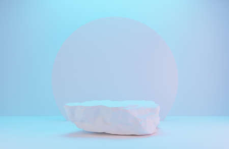White stone podium for product presentation on white wall with lighting background luxury style.,3d model and illustration.の写真素材