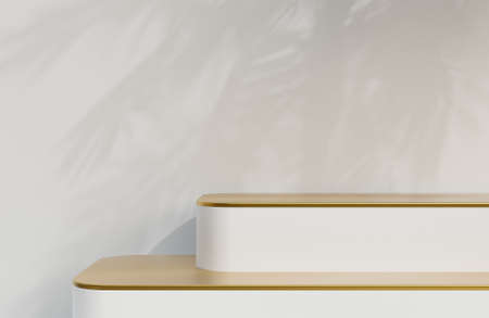 White and Gold podium for product presentation on white wall background luxury style.,3d model and illustration.の写真素材
