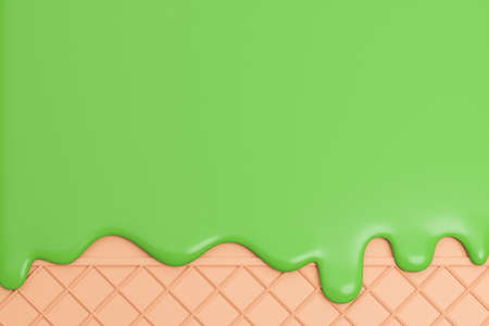 Green tea Ice Cream Melted on Wafer Background.,3d model and illustration.の写真素材
