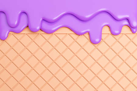 blueberry ice cream Melted on Wafer Background.,3d model and illustration.の写真素材