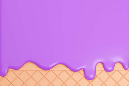 blueberry ice cream Melted on Wafer Background.,3d model and illustration.の写真素材