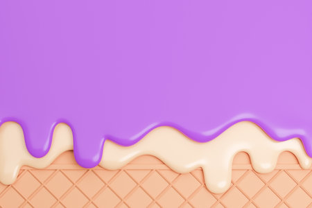 Blueberry and Vanilla Ice Cream Melted on Wafer Background.,3d model and illustration.の写真素材