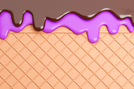 Blueberry and Chocolate Ice Cream Melted on Wafer Background.,3d model and illustration.の写真素材
