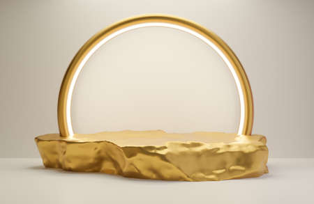 White and Gold podium for product presentation on white wall background luxury style.,3d model and illustration.の写真素材
