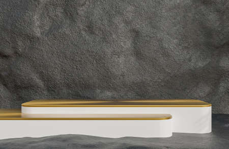 White and Gold podium for product presentation on stone wall background luxury style.,3d model and illustration.の写真素材