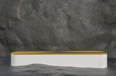 White and Gold podium for product presentation on stone wall background luxury style.,3d model and illustration.の写真素材