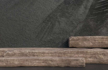 Timber podium for product presentation on stone wall background luxury style.,3d model and illustration.の写真素材
