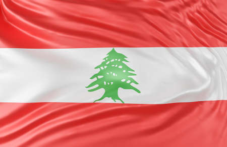 Beautiful Lebanon Flag Wave Close Up on banner background with copy space.,3d model and illustration.の写真素材