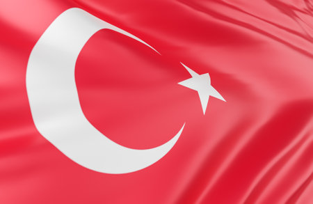 Beautiful Turkey Flag Wave Close Up on banner background with copy space.,3d model and illustration.