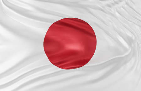 Beautiful Japan Flag Wave Close Up on banner background with copy space.,3d model and illustration.の写真素材