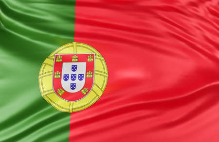 Beautiful Portugal Flag Wave Close Up on banner background with copy space.,3d model and illustration.の写真素材