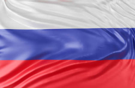 Beautiful Russian Federation Flag Wave Close Up on banner background with copy space.,3d model and illustration.の写真素材