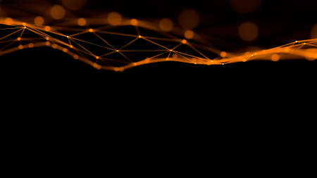 Orange abstract digital technology background with network connection lines.,3d model and illustration.の写真素材