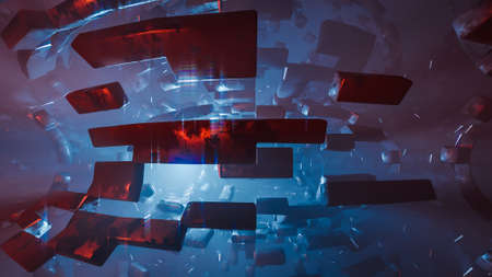 Abstract geometric background sci-fi construction of tube or space station blue red glowing...