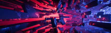 Abstract geometric background sci-fi construction of tube or space station blue red glowing light.,3d model and illustration.の写真素材