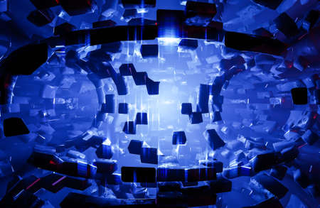 Abstract geometric background sci-fi construction of tube or space station blue glowing light.,3d model and illustration.の写真素材