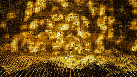 Abstract shinny golden wire net wave background for product presentation and brand luxury style. ,3D model and illustration.の写真素材
