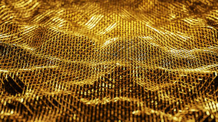 Abstract shinny golden wire net wave background for product presentation and brand luxury style. ,3D model and illustration.の写真素材