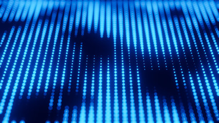 Abstract Blue Lights Bokeh equalizer bar Effect.Technology Particles Surface Grid.,3D model and...