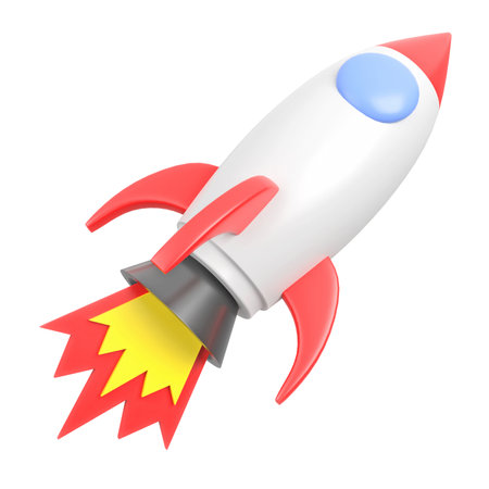 Cute rocket 3d render icon illustration.の写真素材