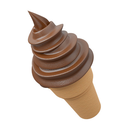 Close up Soft serve ice cream of chocolate flavours on crispy cone.,3d model and illustration.の写真素材