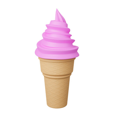Close up Soft serve ice cream of strawberry flavours on crispy cone.,3d model and illustration.の写真素材